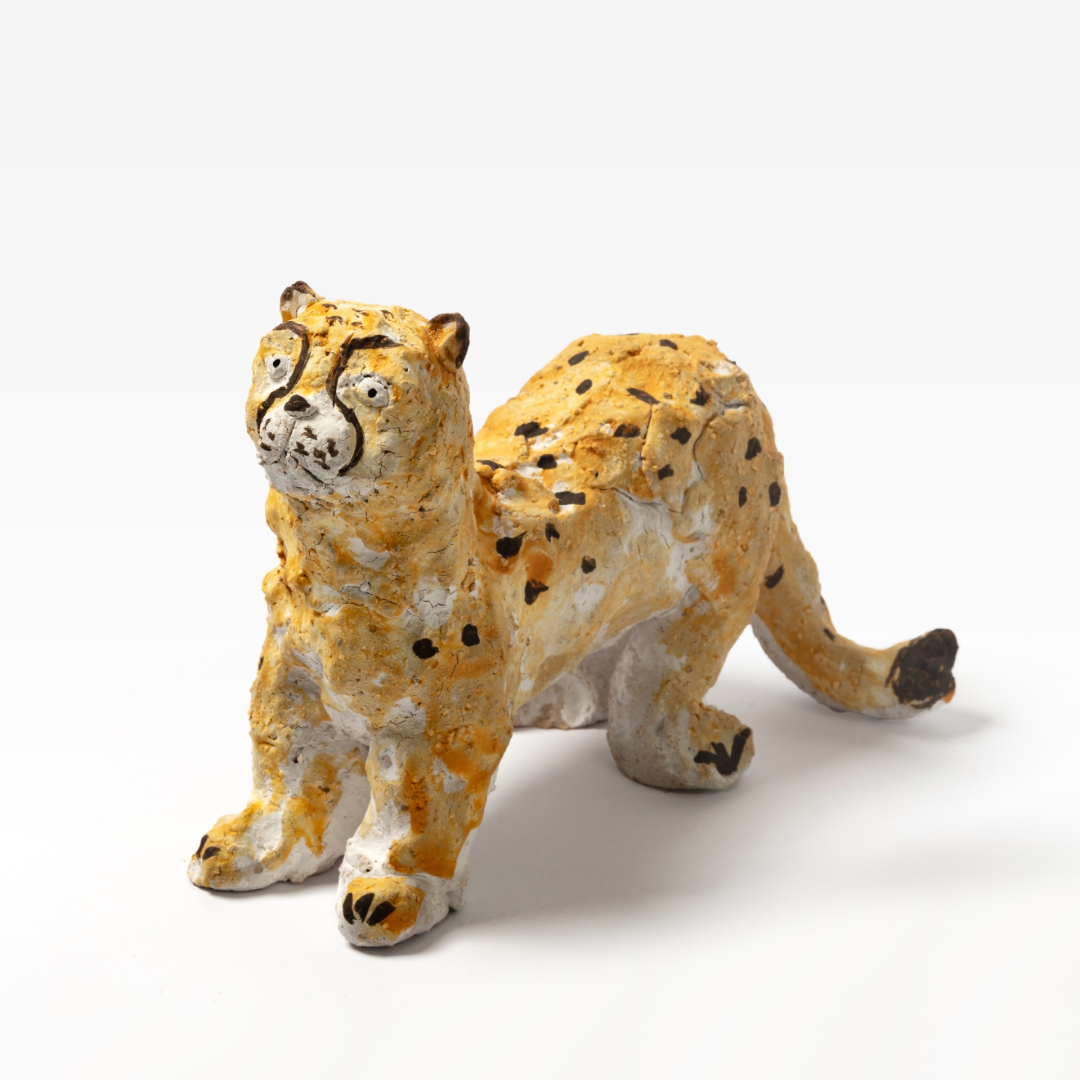 Cheetah Coarse Pottery Sculpture - Handmade Coarse Pottery
