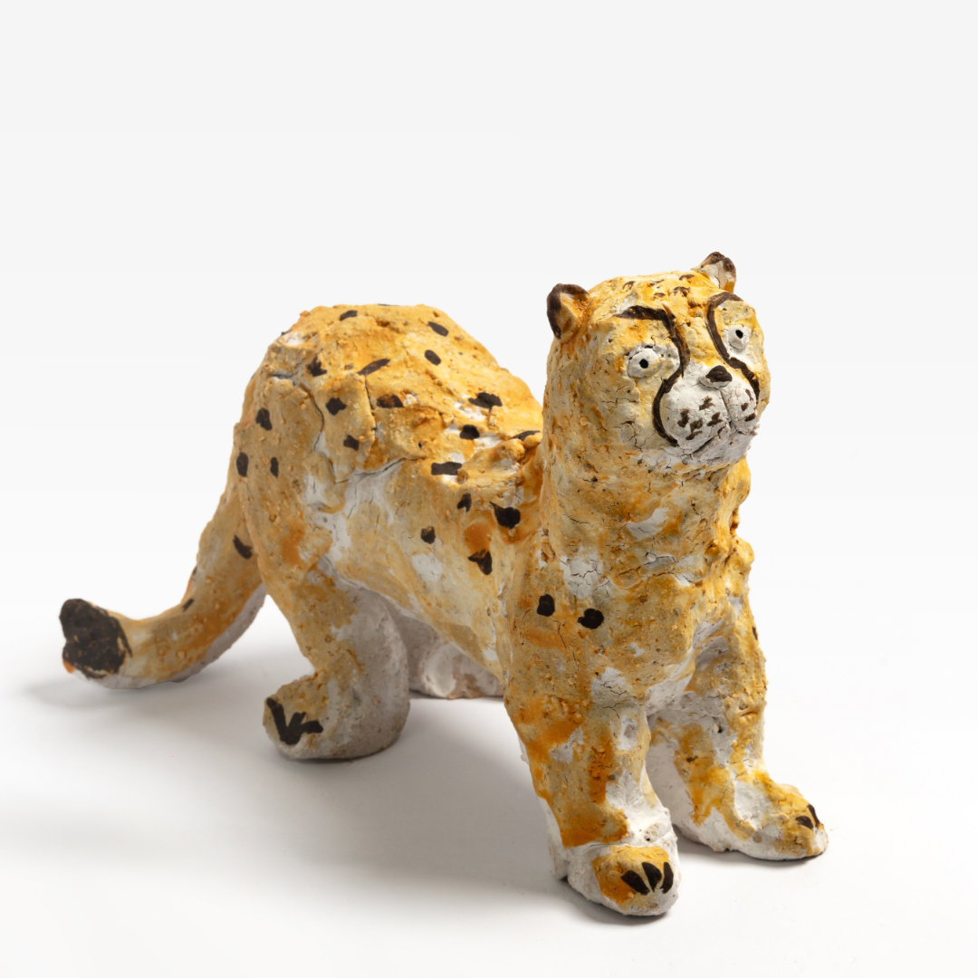 Cheetah Coarse Pottery Sculpture - Handmade Coarse Pottery