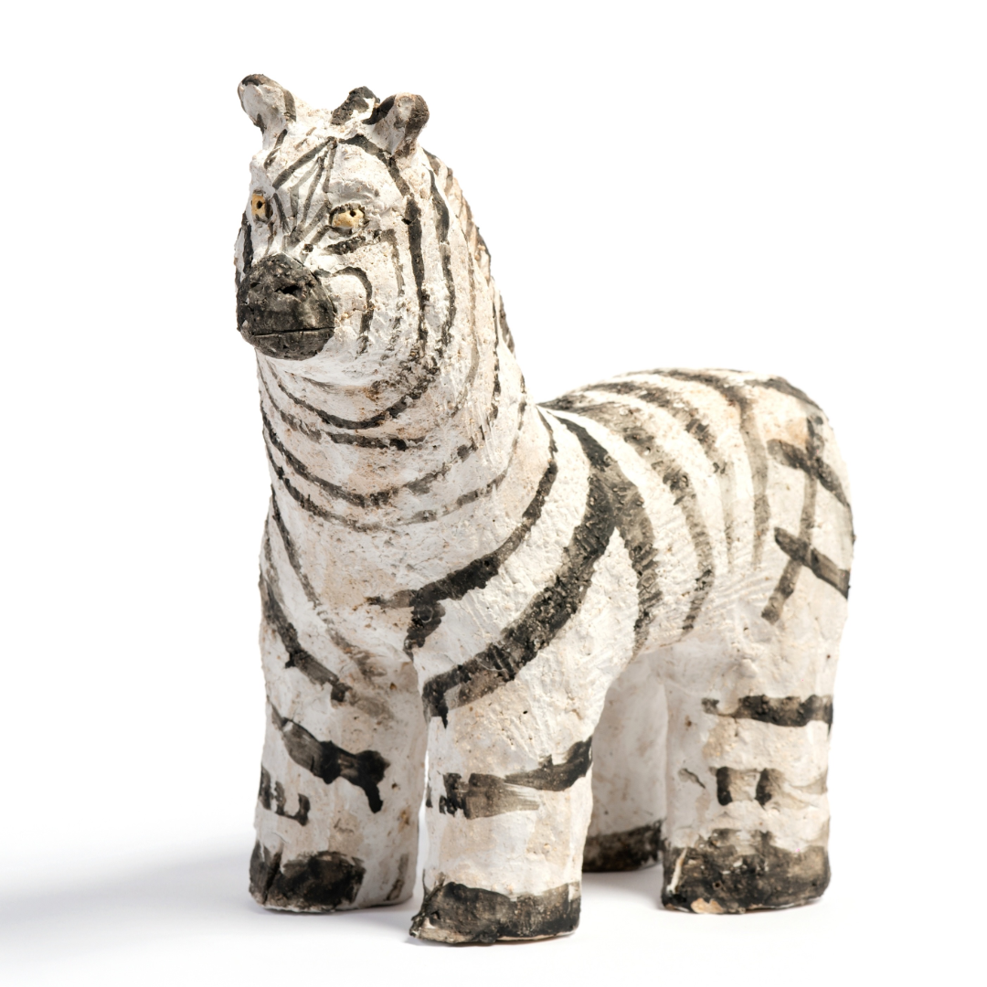 Black-Striped Young Zebra - Handmade Coarse Pottery