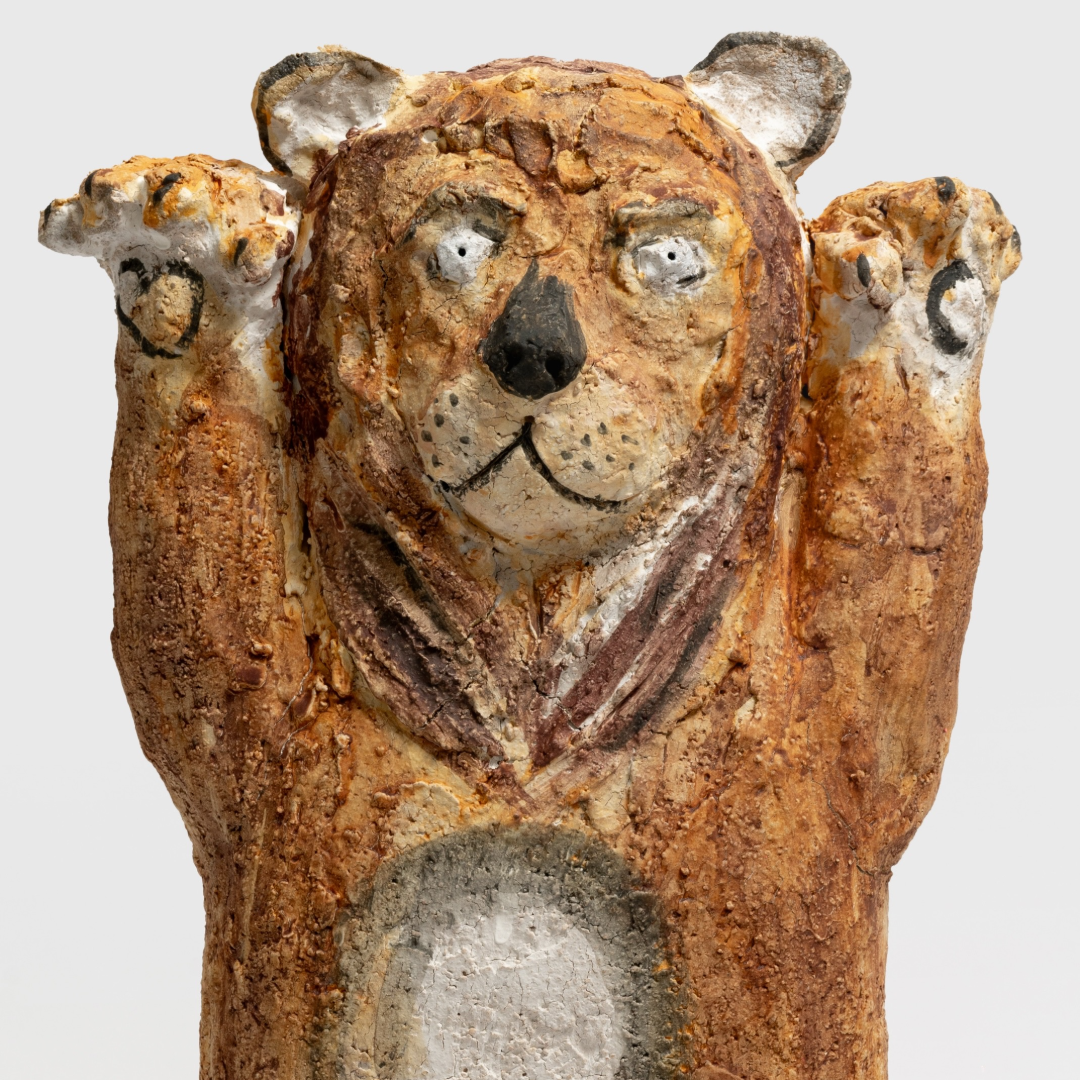 Hand-Raised Rough-Faced Lion- Handmade Coarse Pottery