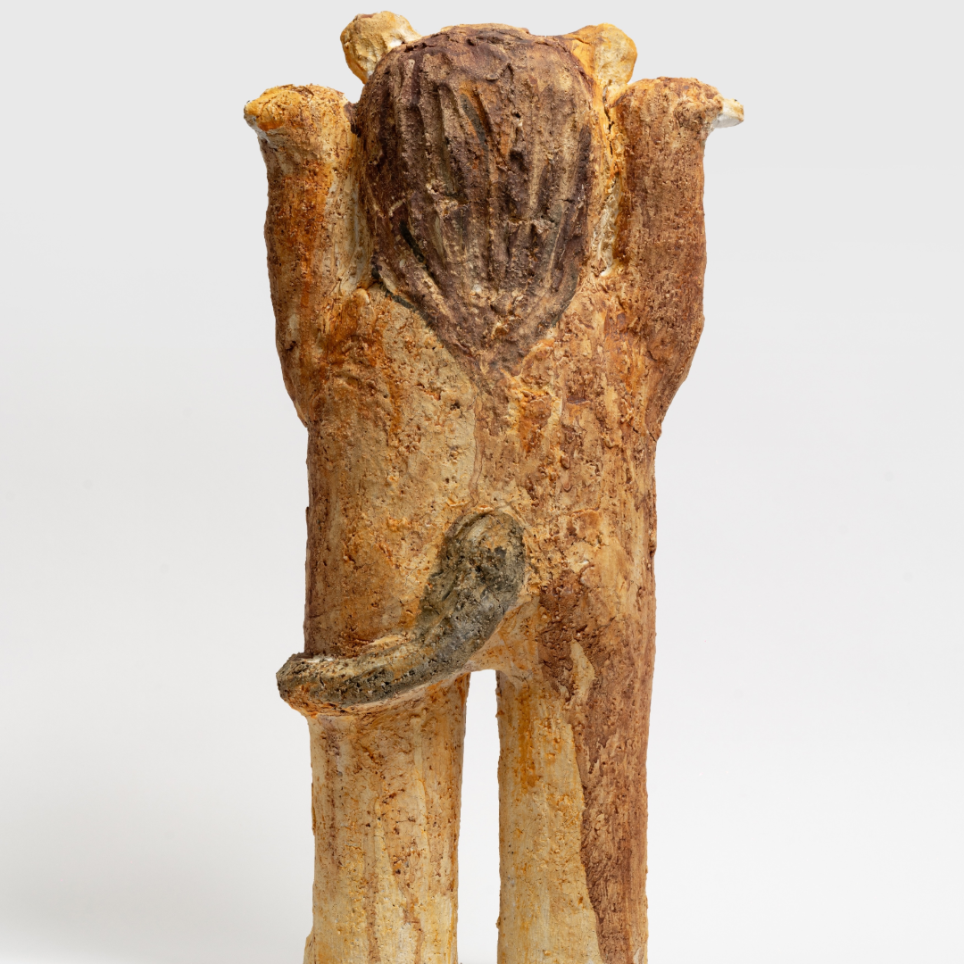 Hand-Raised Rough-Faced Lion- Handmade Coarse Pottery