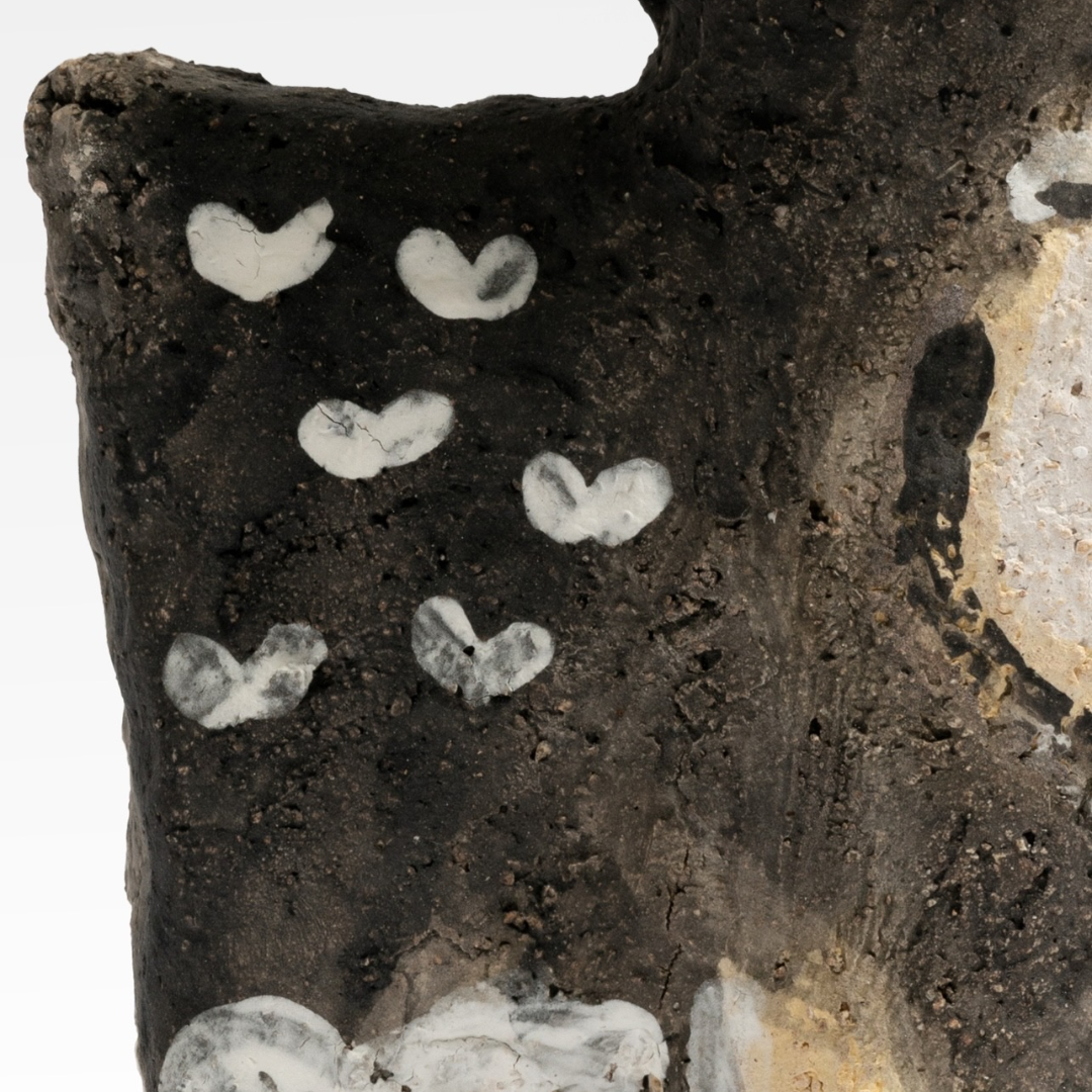 Heart-Patterned Tilting Owl - Handmade Coarse Pottery