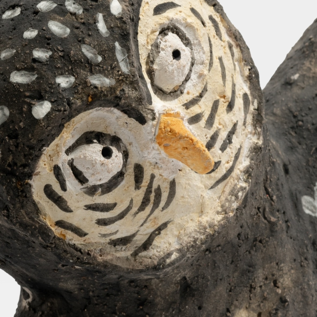 Heart-Patterned Tilting Owl - Handmade Coarse Pottery