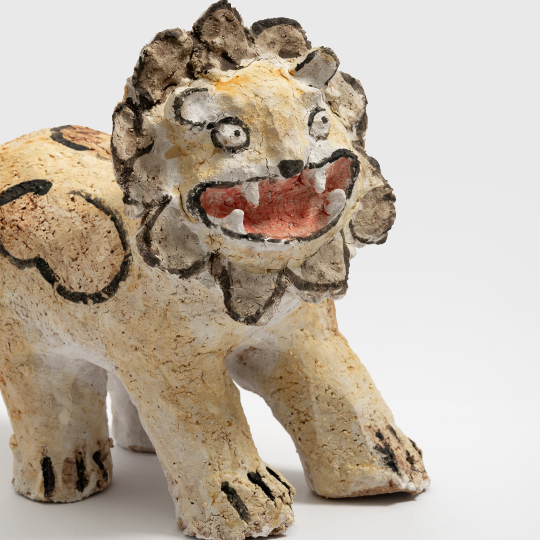Whimsical Lion Cub Coarse Pottery - Handmade Sculpture