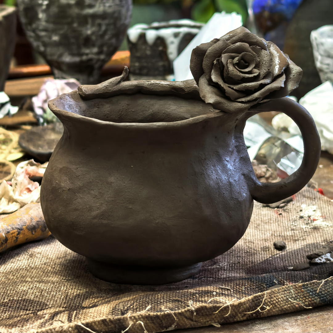 Wide Rose Handle Ceramic Mug Set (Customizable Base) - Handmade Ceramic