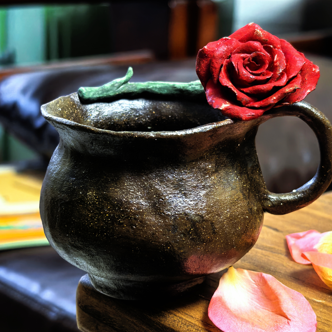 Wide Rose Handle Ceramic Mug Set (Customizable Base) - Handmade Ceramic