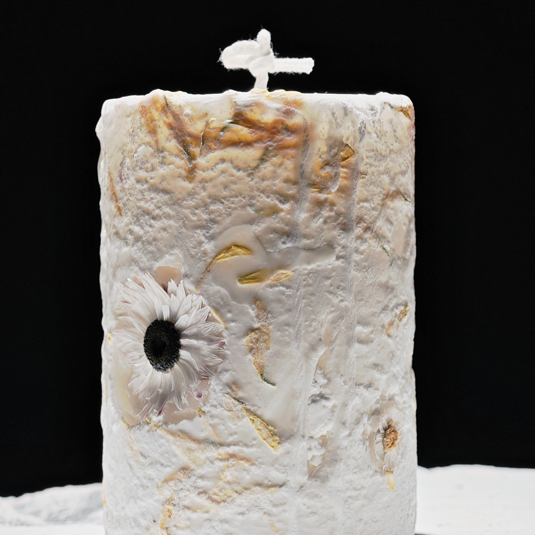 Floral Texture Pillar & Square Candle Set - Handmade Candle