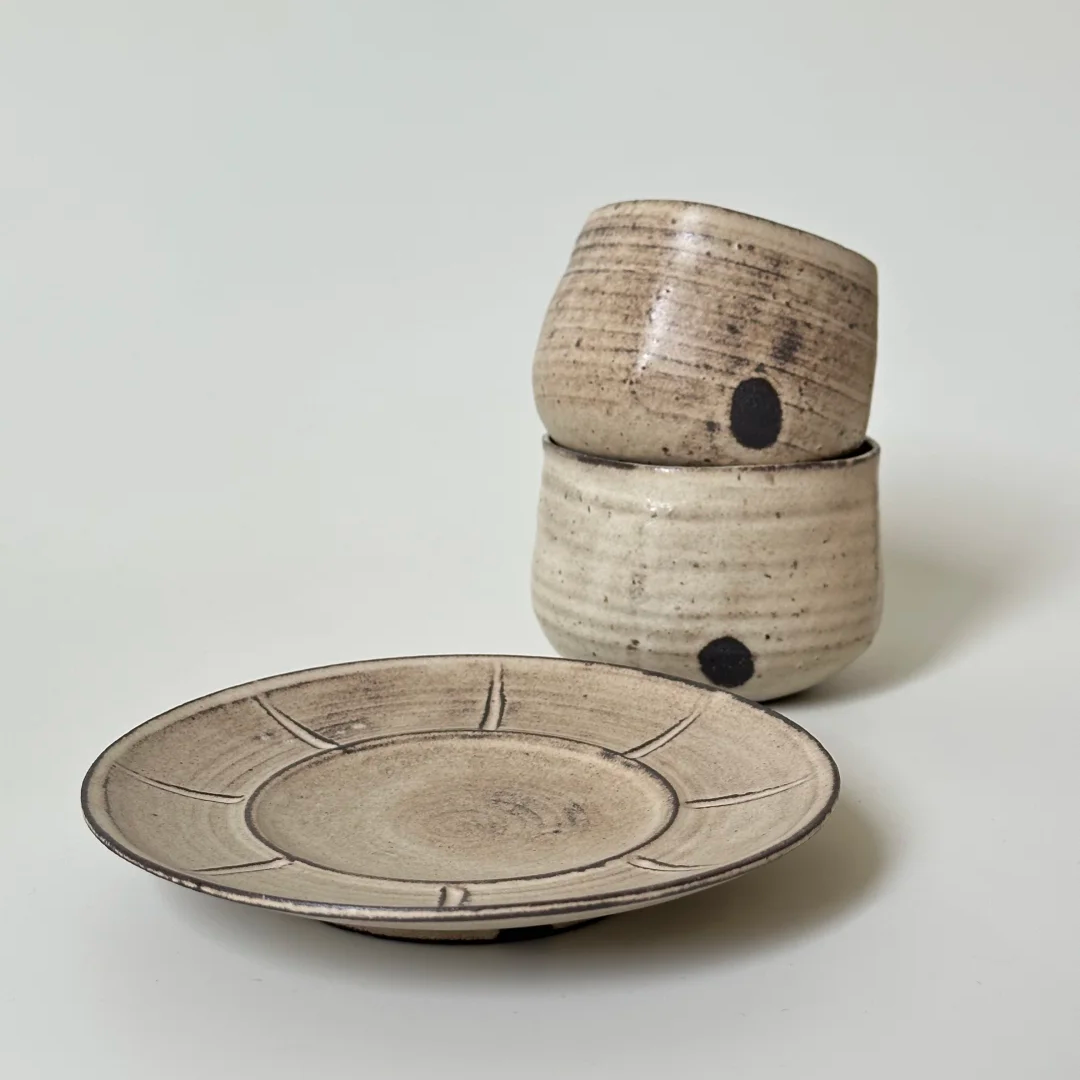 Dot Pattern Cup and Saucer Set –- Handmade Ceramic