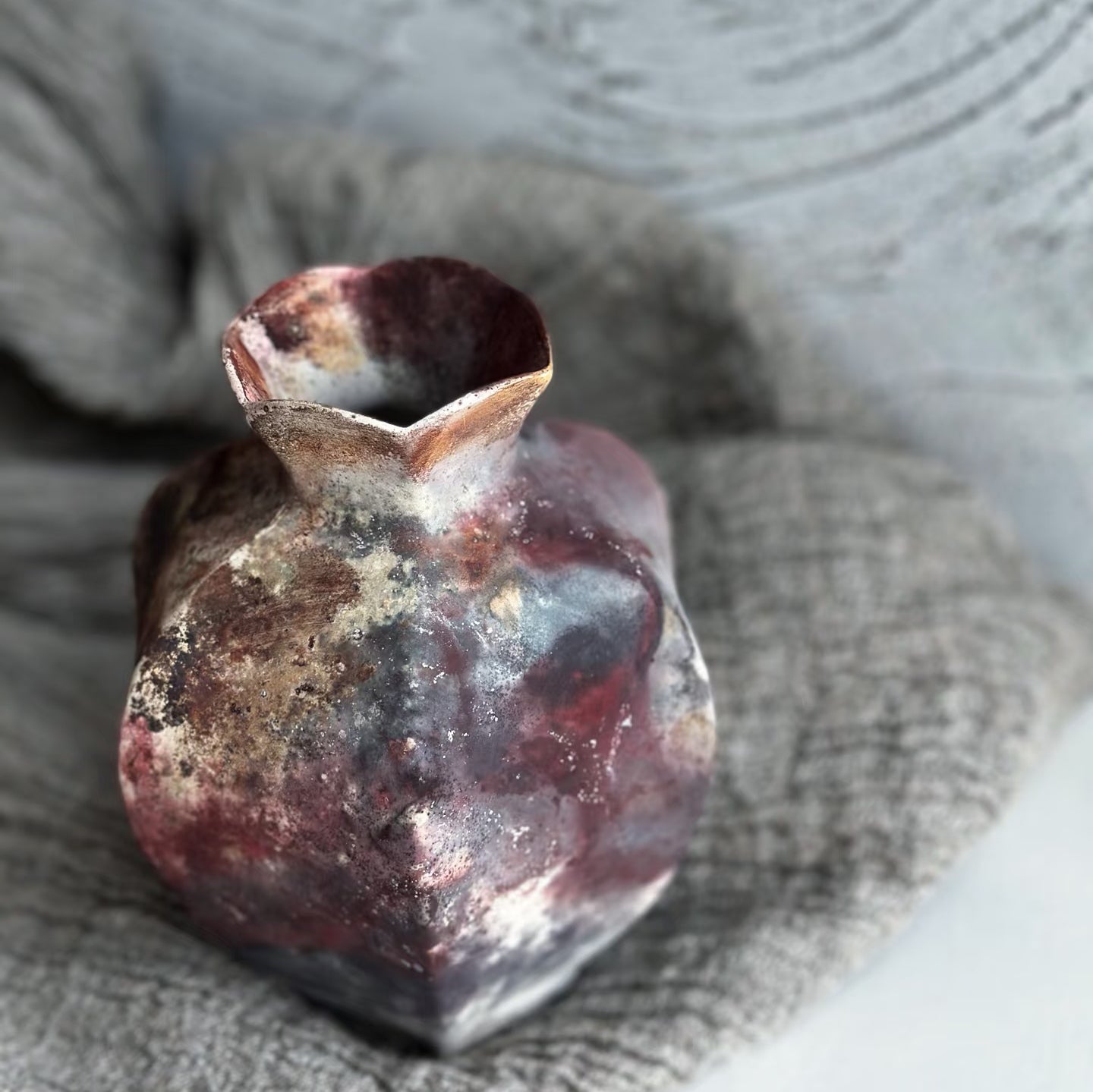 Crimson Fold Vase - Handmade Ceramic