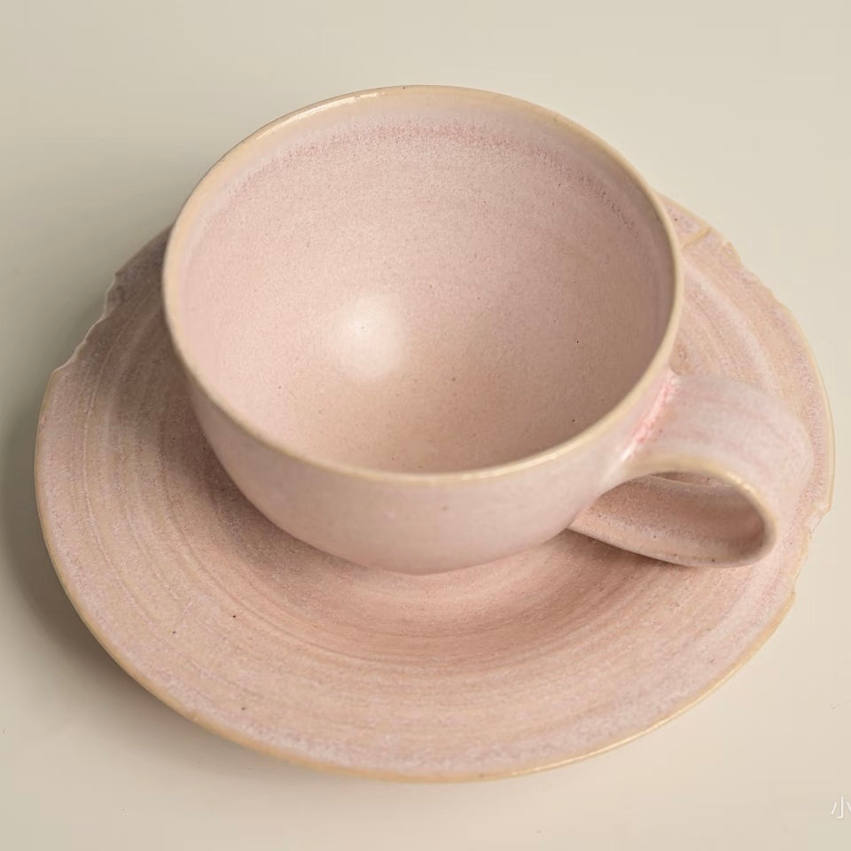 Pale Pink Artisan Mug & Saucer - Handmade Ceramic