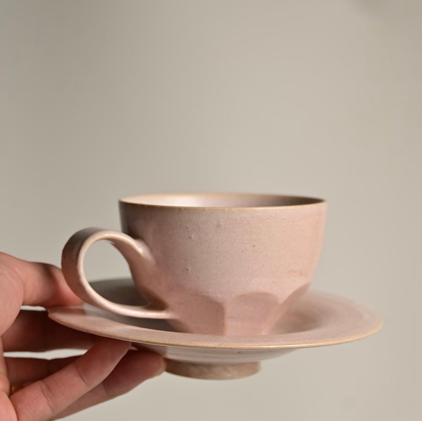 Pale Pink Artisan Mug & Saucer - Handmade Ceramic
