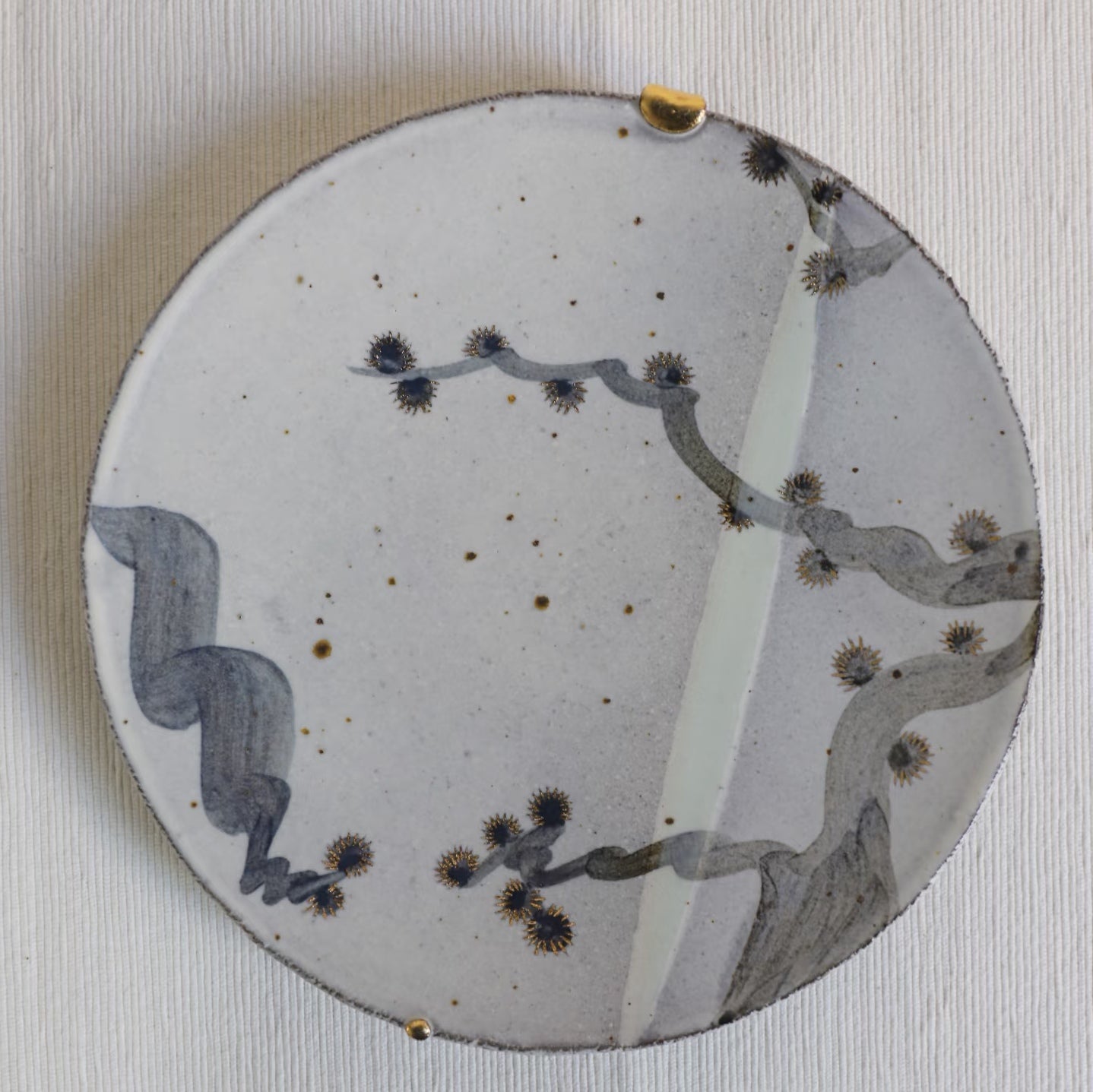 Branch Pattern Gold Accent Hand-Painted Cup & Saucer Set - Handmade Ceramic