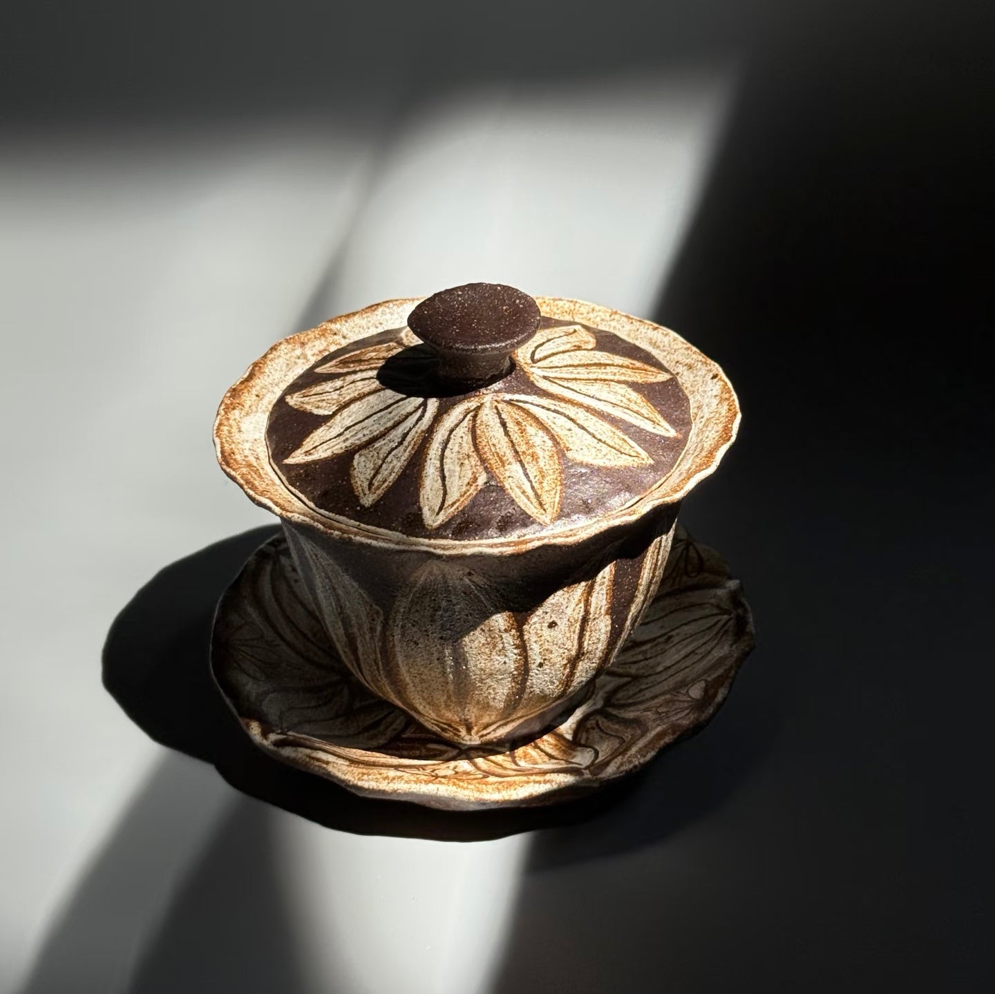 Lotus-Patterned Set -- Handmade Ceramic