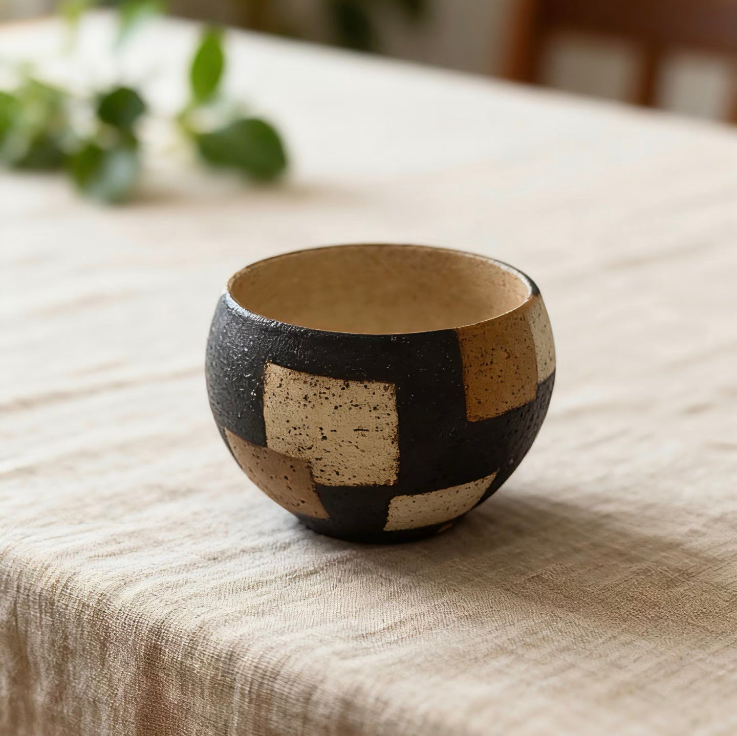 Grid Geometric Bowl--Handmade Cerami