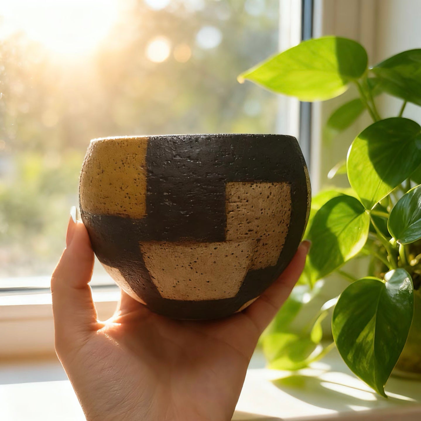 Grid Geometric Bowl--Handmade Cerami