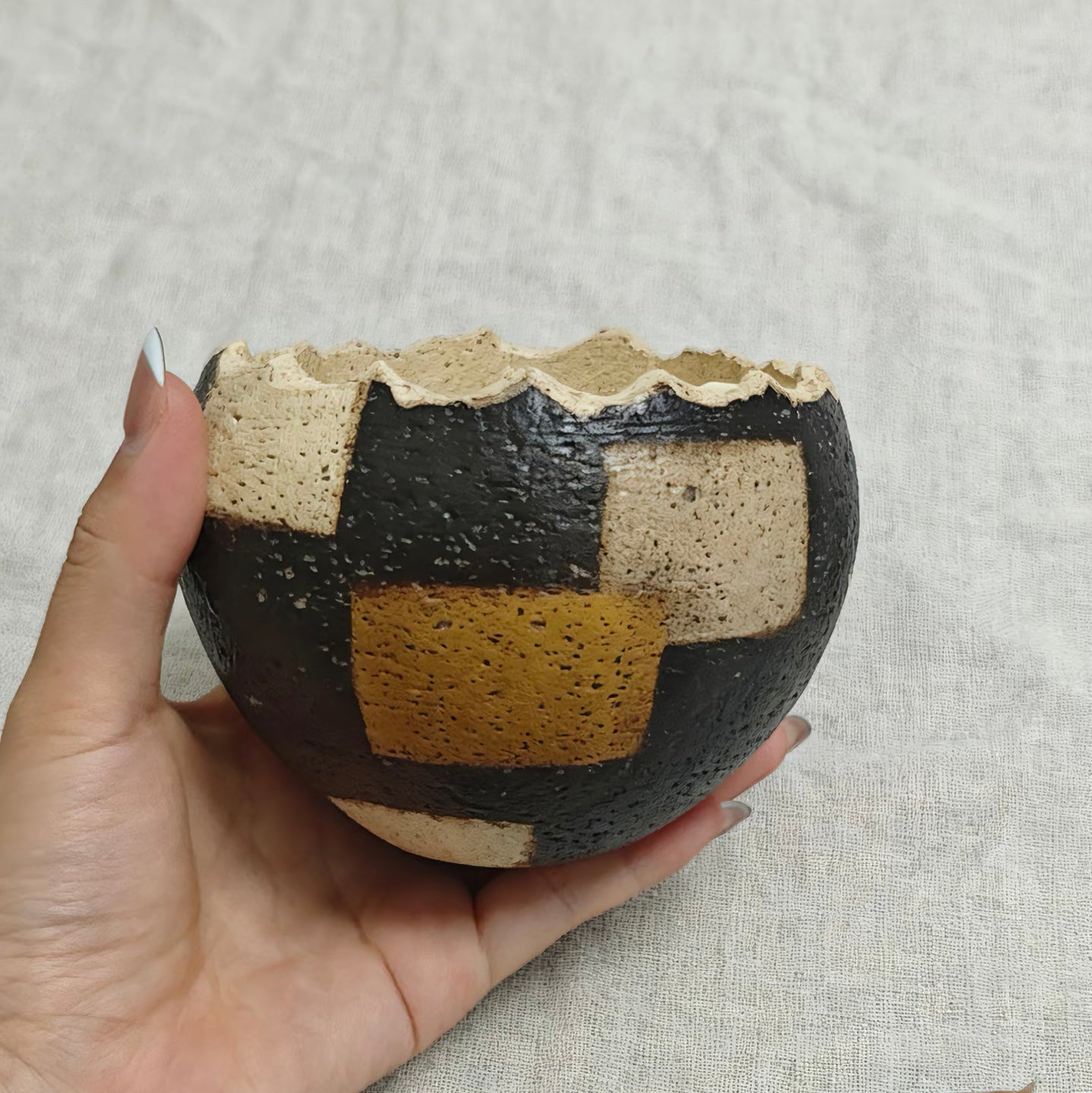 Wavy Edge Checker Bowl- Handmade Ceramic