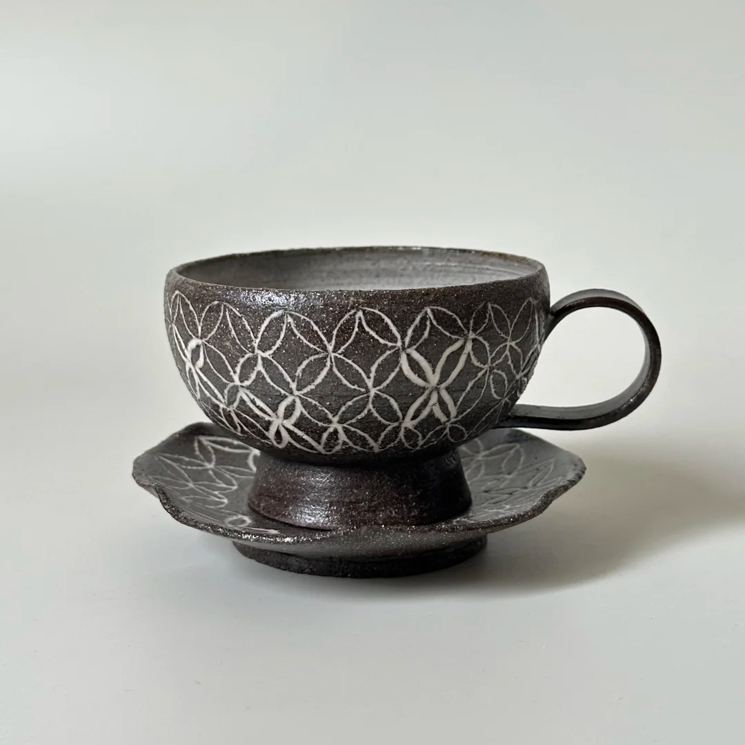 Star Pattern Cup and Saucer Set – Handmade Ceramic
