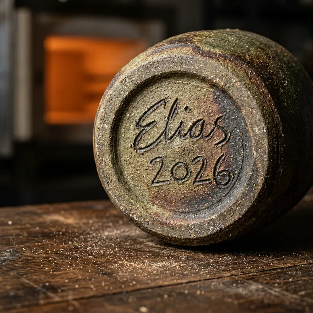 Elias 2026 hand-signed artisan provenance on Borealforest stoneware base