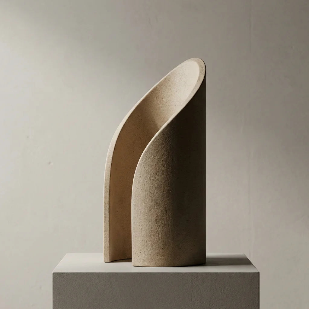 Neo-Deco sculptural ceramic vase on Morandi grey background