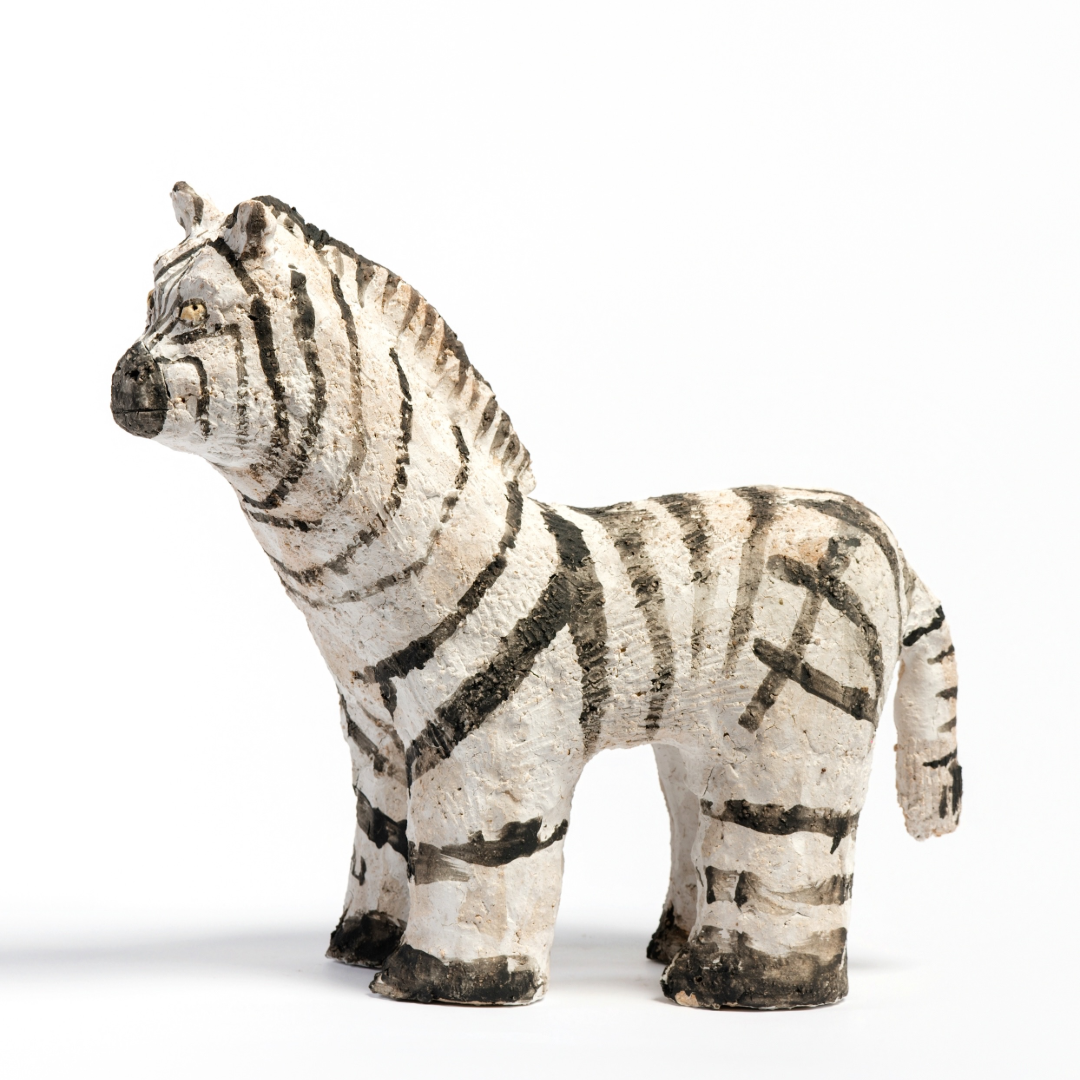 Black-Striped Young Zebra - Handmade Coarse Pottery