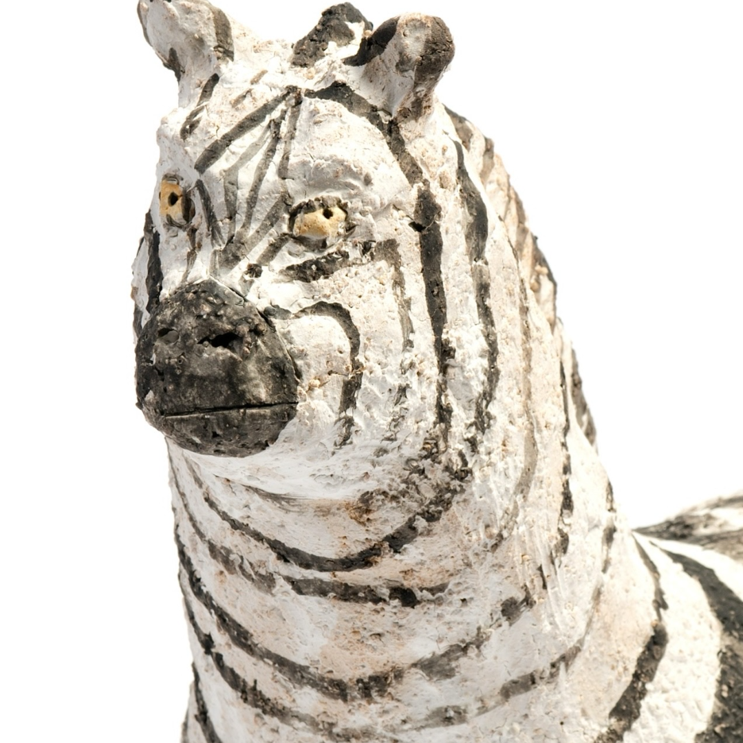 Black-Striped Young Zebra - Handmade Coarse Pottery