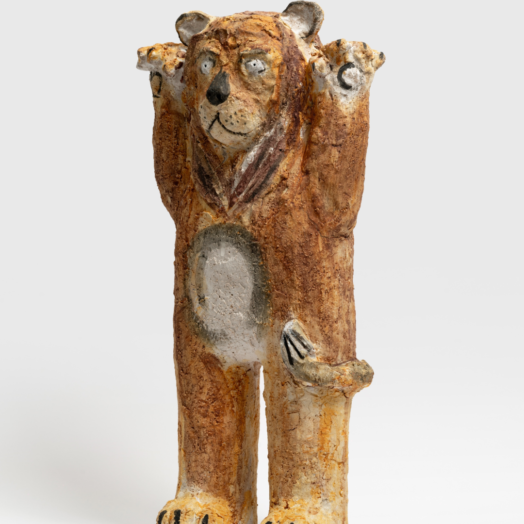 Hand-Raised Rough-Faced Lion- Handmade Coarse Pottery