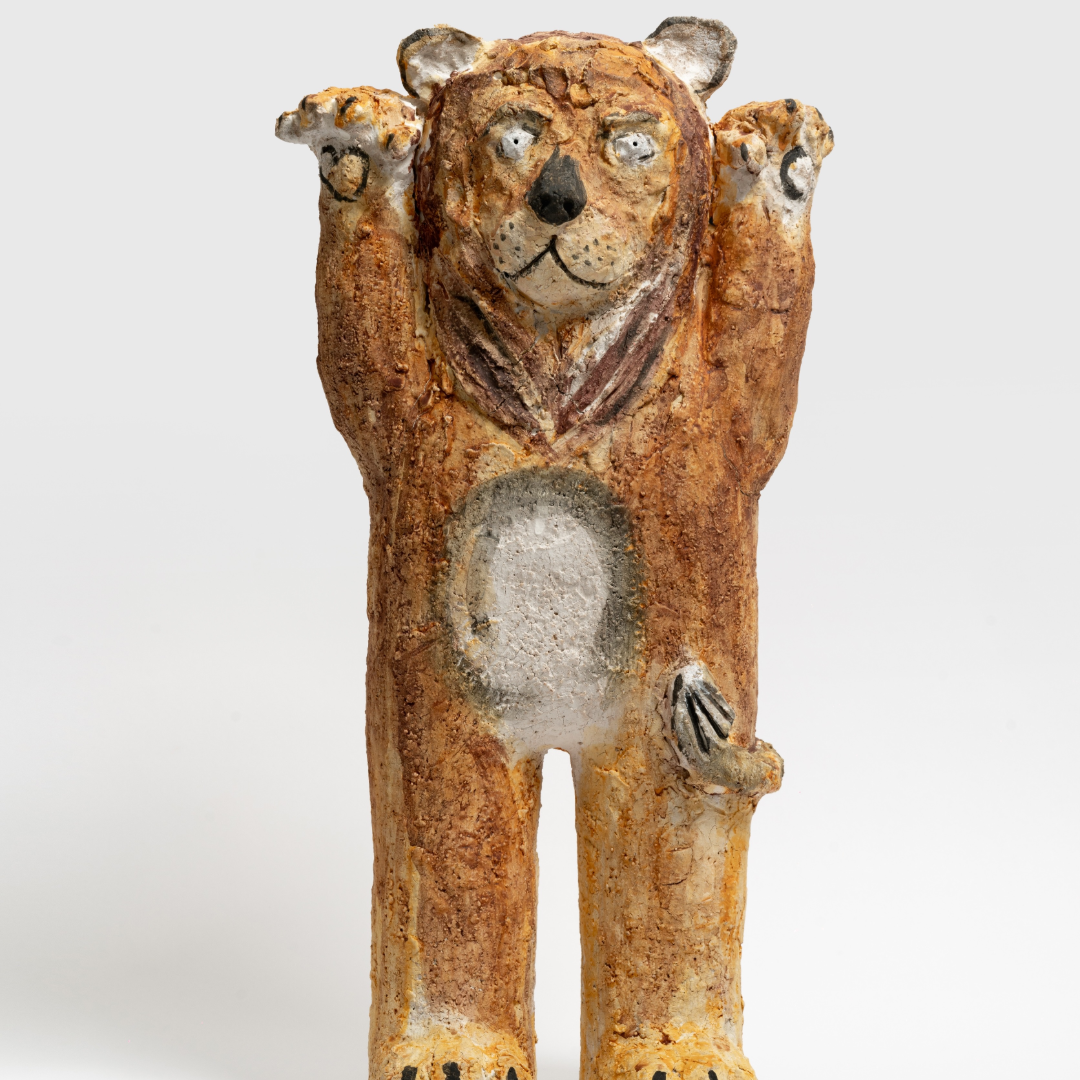 Hand-Raised Rough-Faced Lion- Handmade Coarse Pottery