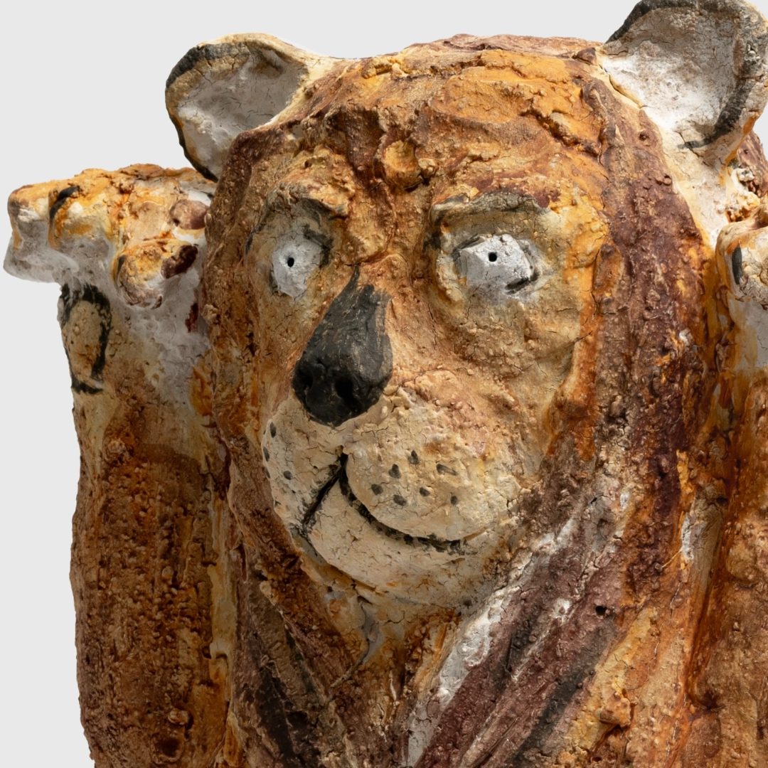 Hand-Raised Rough-Faced Lion- Handmade Coarse Pottery