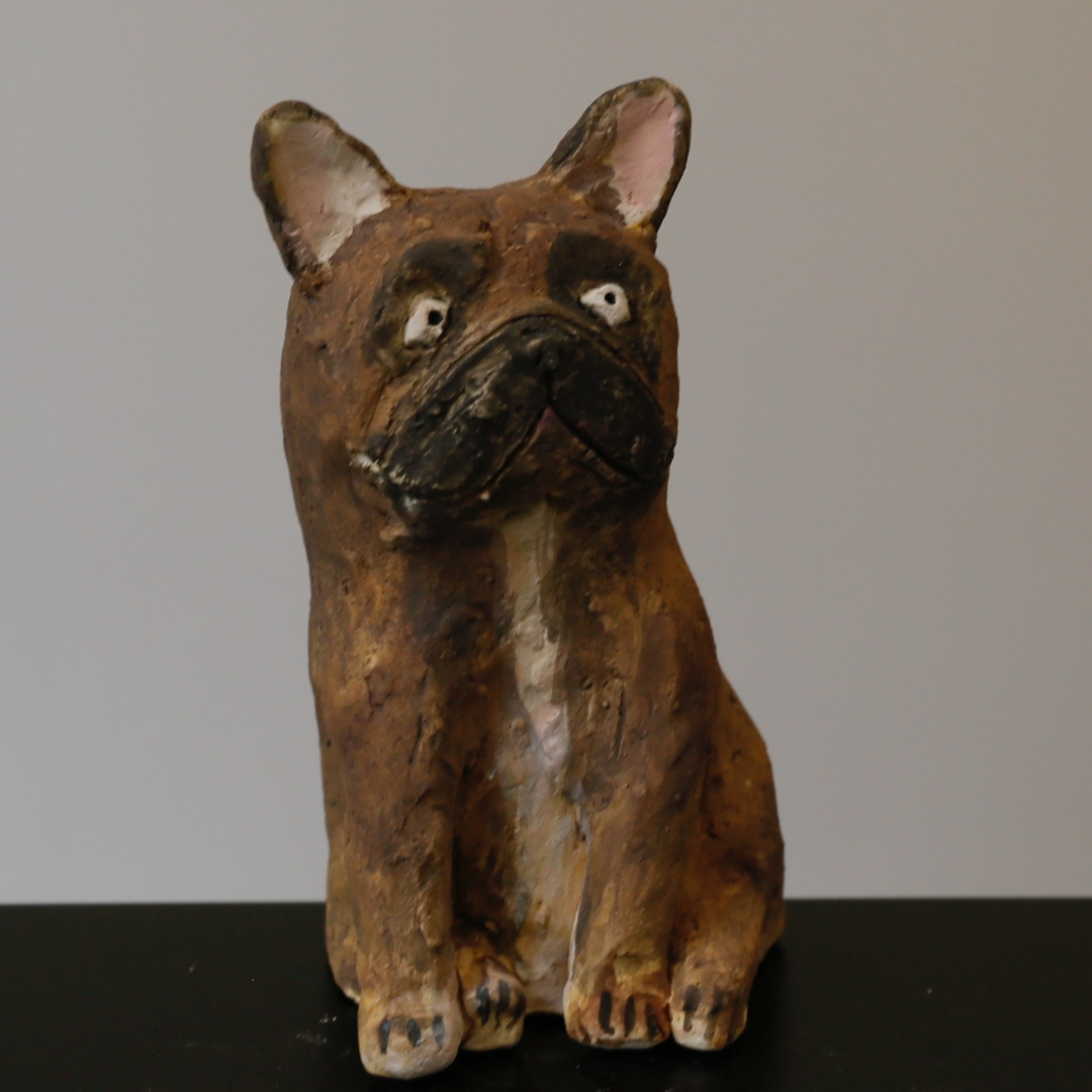 Brown-Striped French Bulldog - Handmade Coarse Pottery