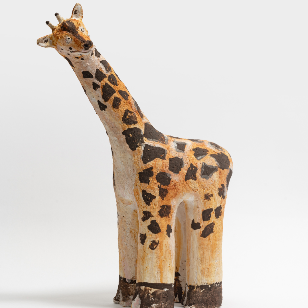 Spotted Giraffe Coarse Pottery Sculpture - Handmade Sculpture
