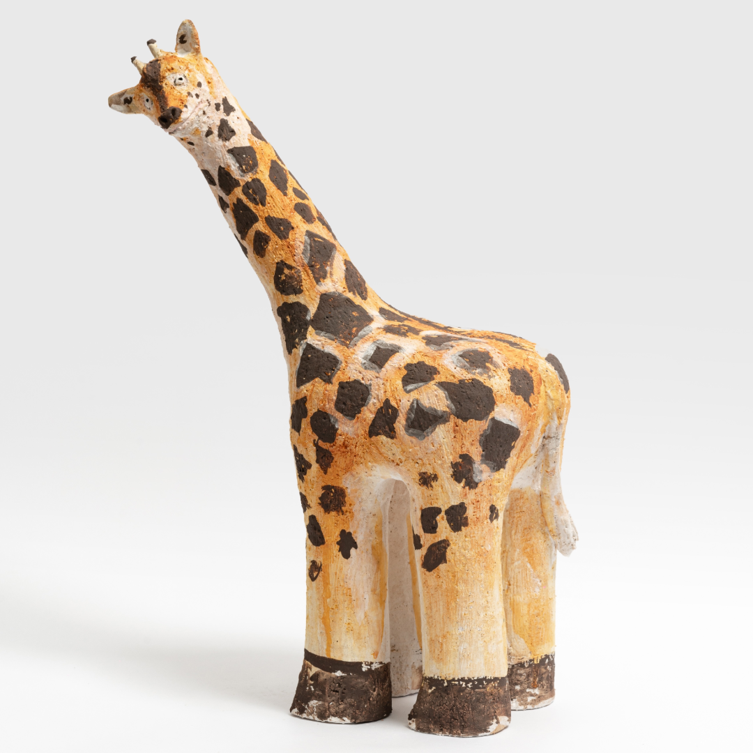 Spotted Giraffe Coarse Pottery Sculpture - Handmade Sculpture
