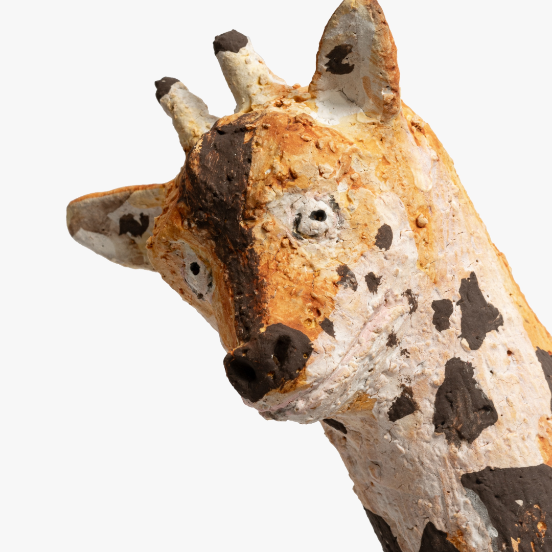 Spotted Giraffe Coarse Pottery Sculpture - Handmade Sculpture