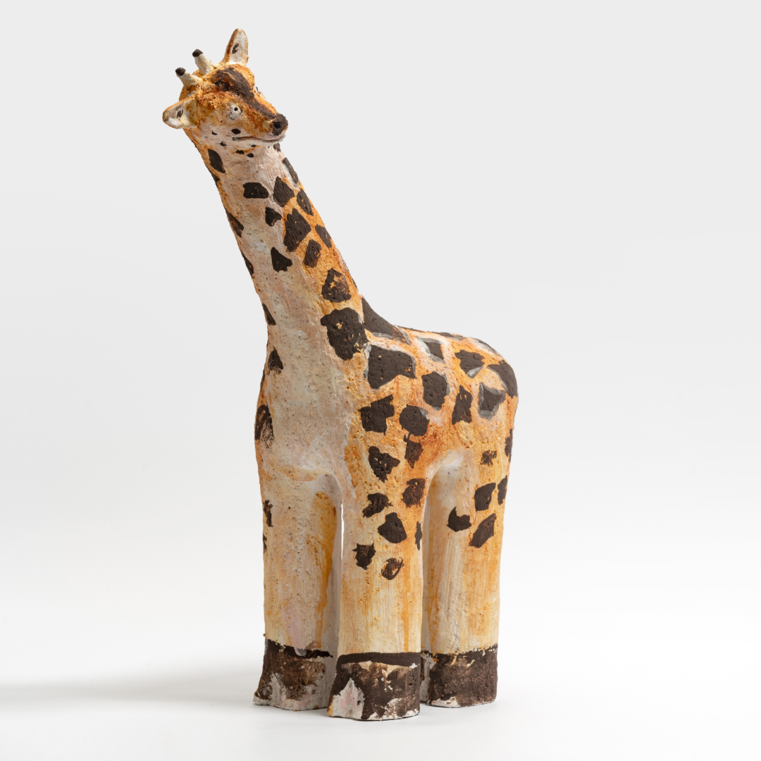 Spotted Giraffe Coarse Pottery Sculpture - Handmade Sculpture