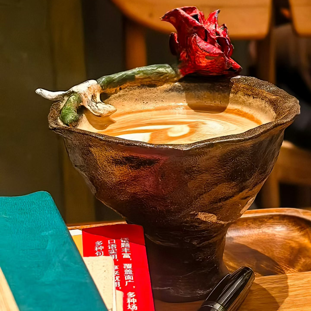 Rose Handle Ceramic Cup Set (Customizable Base) - Handmade Ceramic