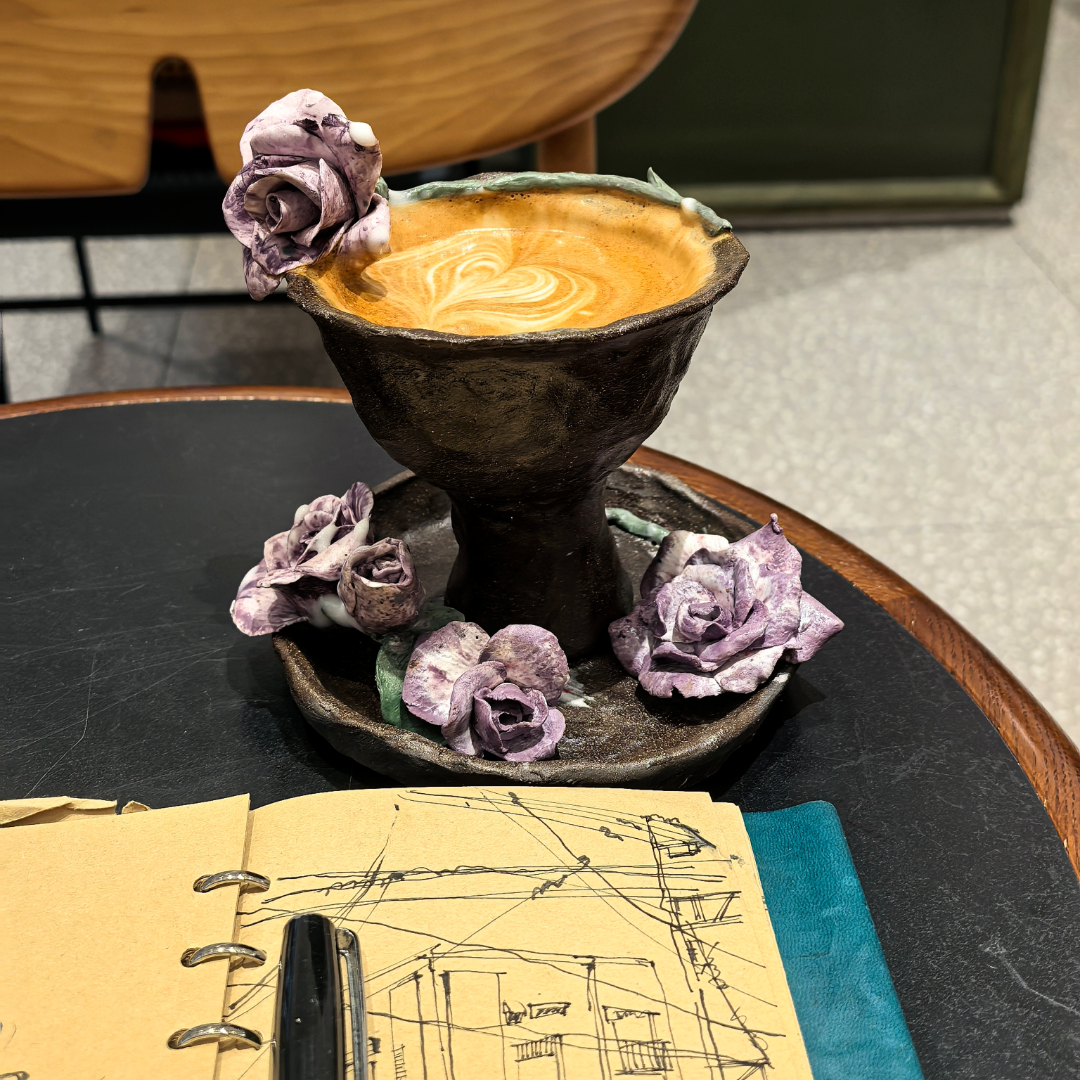 Rose Handle Ceramic Cup Set (Customizable Base) - Handmade Ceramic