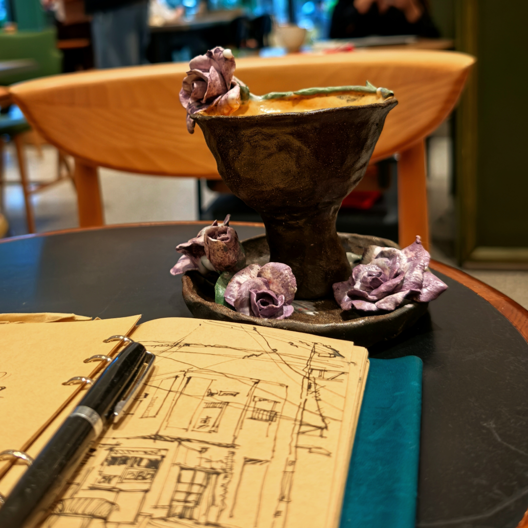 Rose Handle Ceramic Cup Set (Customizable Base) - Handmade Ceramic