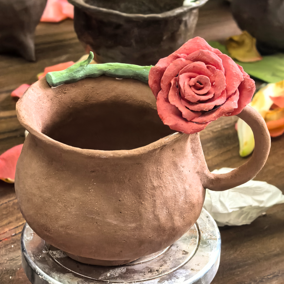 Wide Rose Handle Ceramic Mug Set (Customizable Base) - Handmade Ceramic
