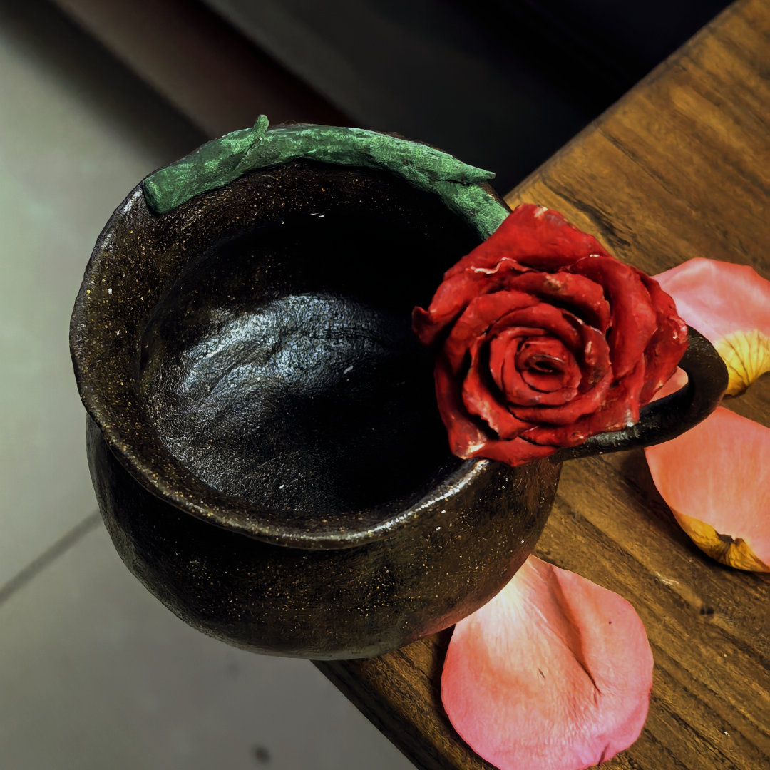 Wide Rose Handle Ceramic Mug Set (Customizable Base) - Handmade Ceramic