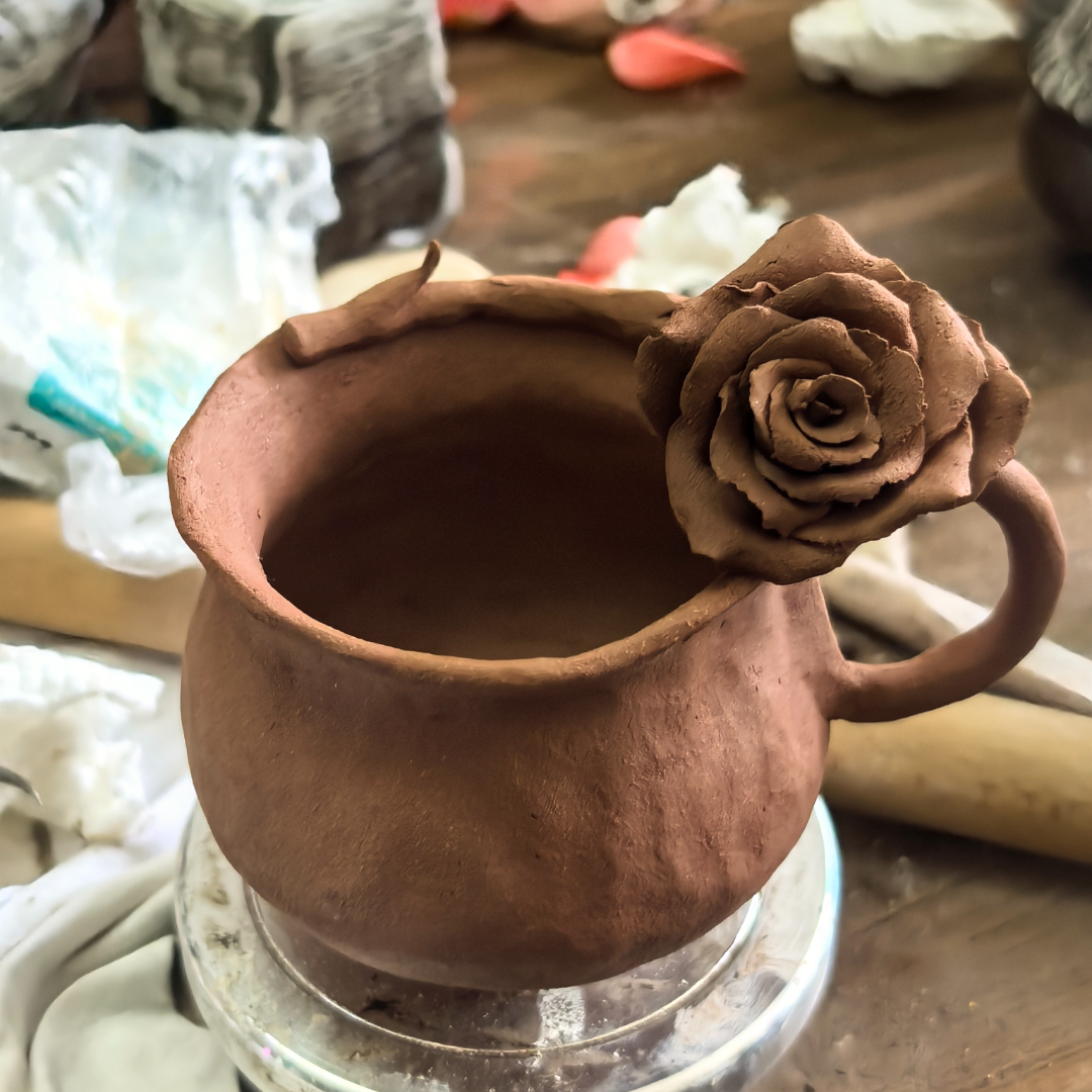 Wide Rose Handle Ceramic Mug Set (Customizable Base) - Handmade Ceramic