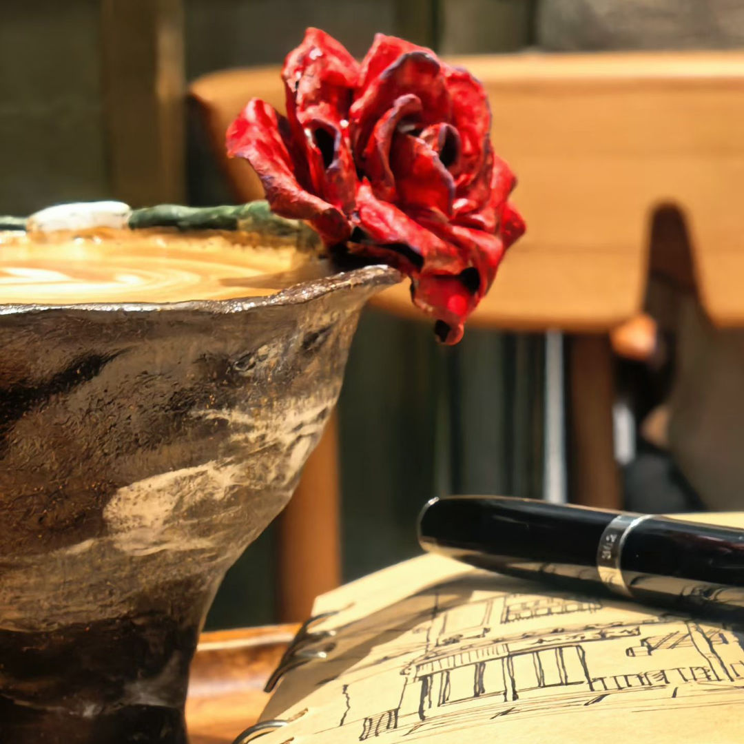 Rose Handle Ceramic Cup Set (Customizable Base) - Handmade Ceramic