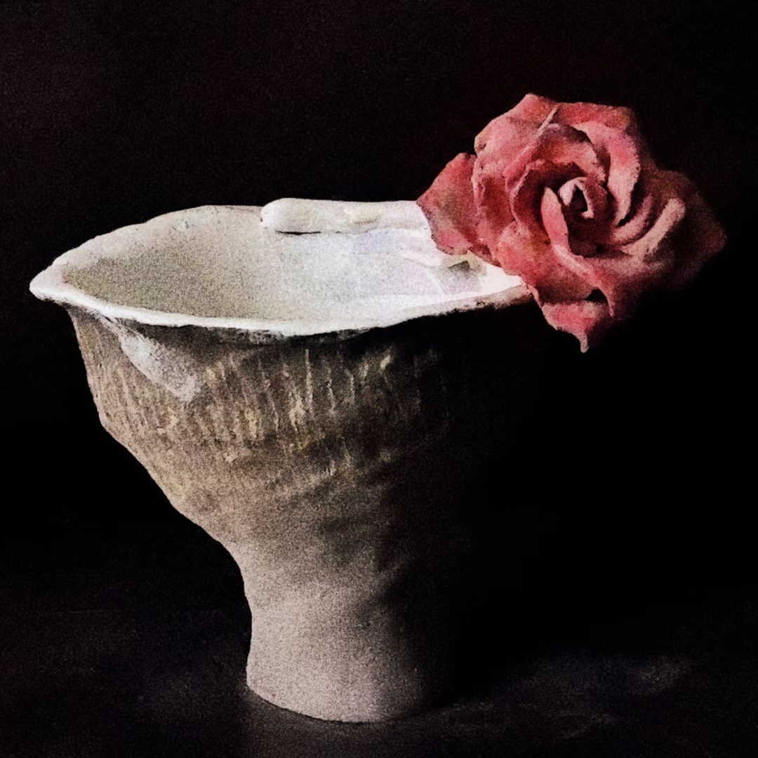 Rose Handle Ceramic Cup Set (Customizable Base) - Handmade Ceramic