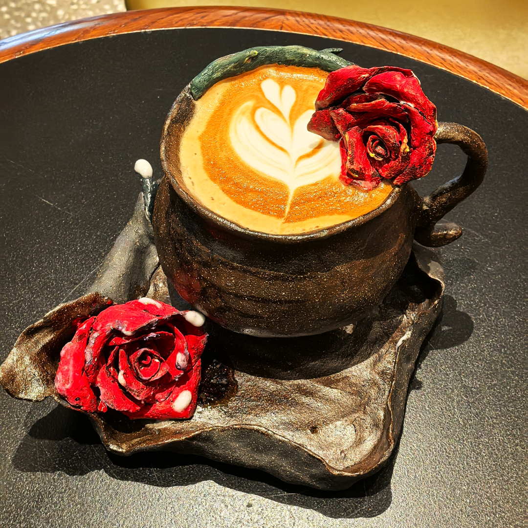 Wide Rose Handle Ceramic Mug Set (Customizable Base) - Handmade Ceramic