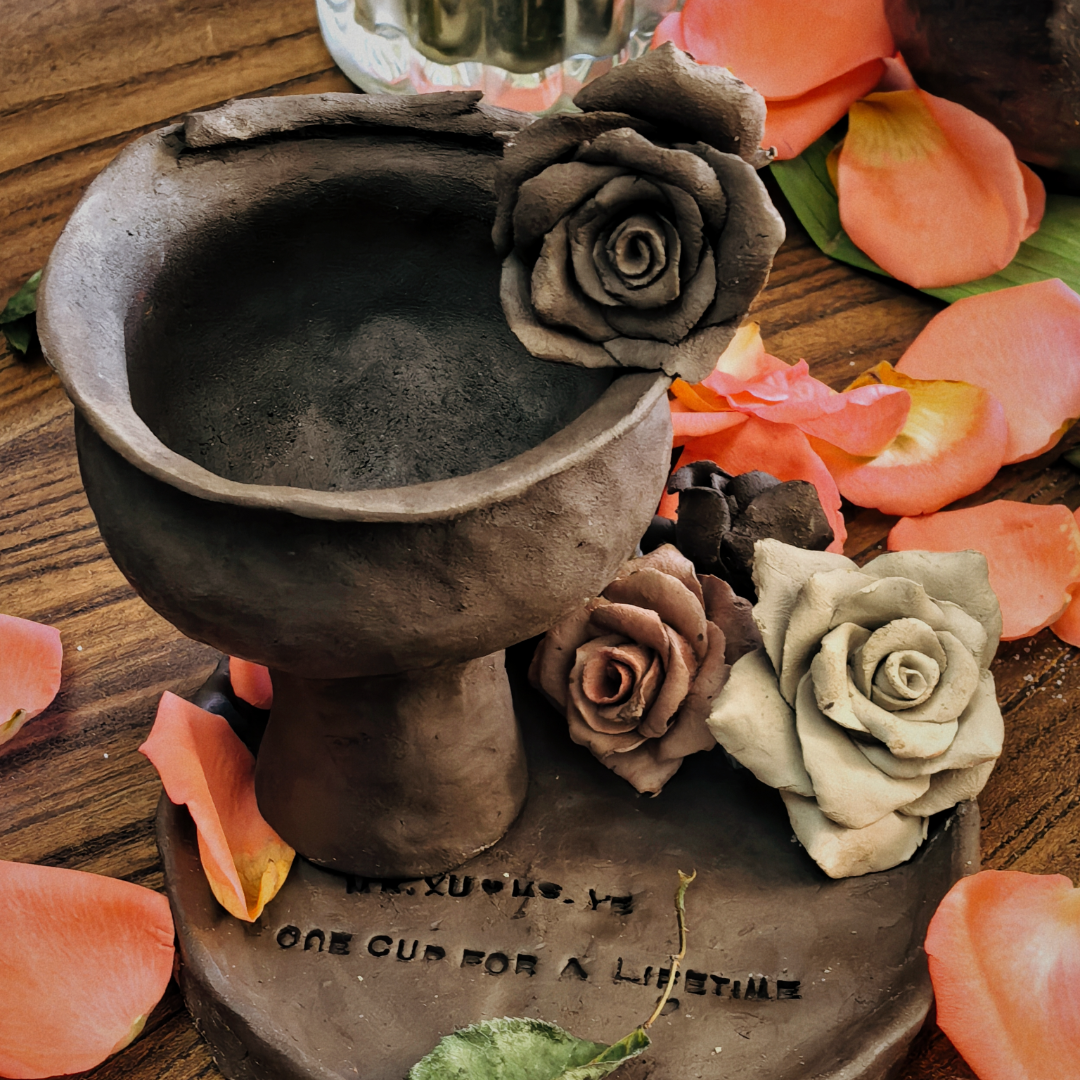 Rose Handle Ceramic Cup Set (Customizable Base) - Handmade Ceramic