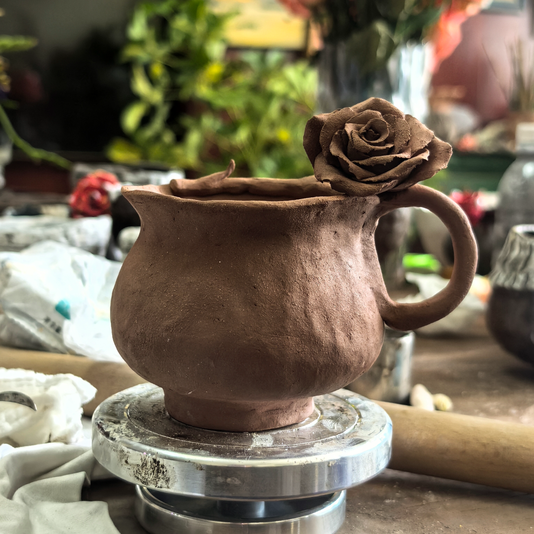 Wide Rose Handle Ceramic Mug Set (Customizable Base) - Handmade Ceramic