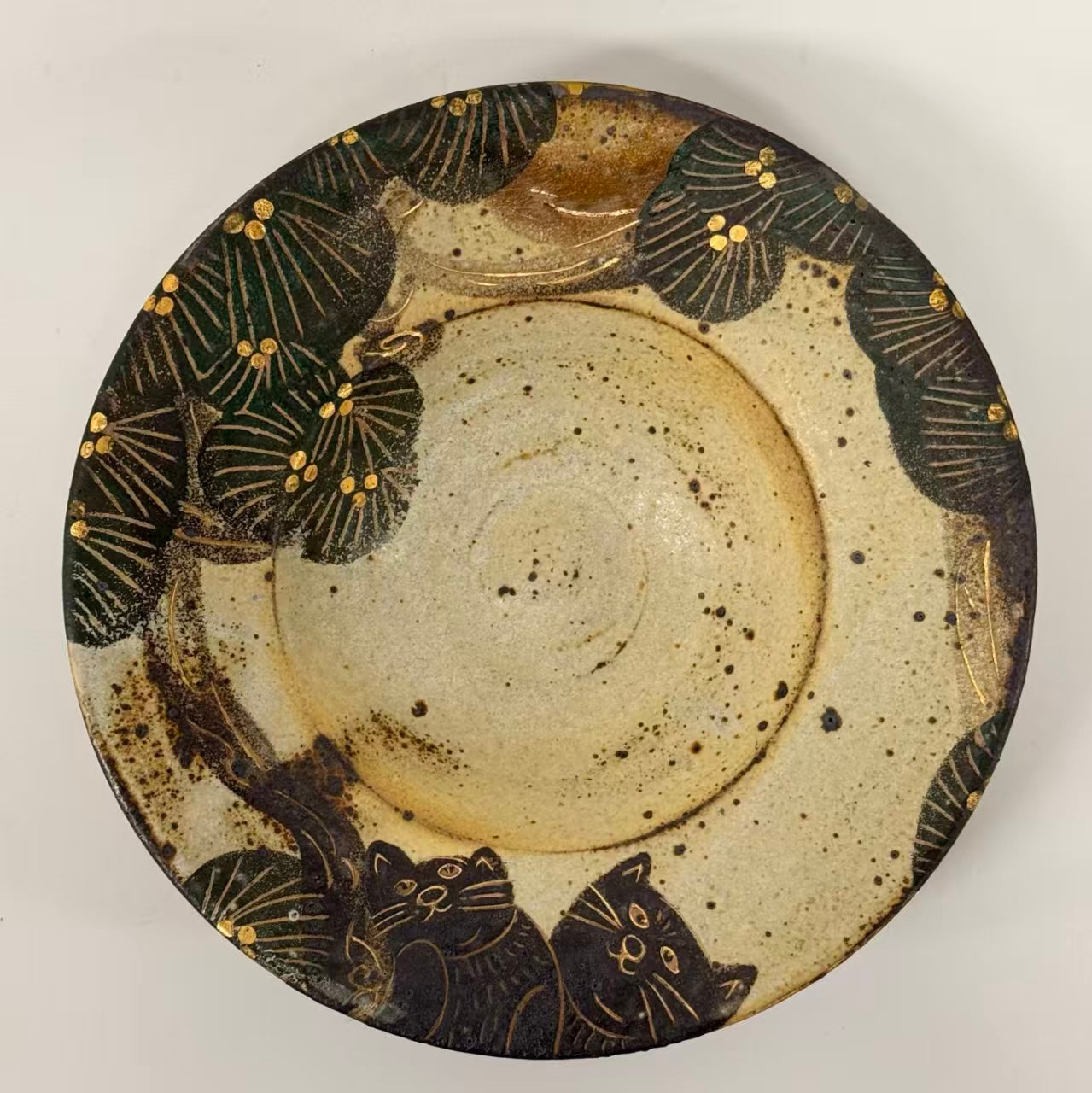 Ink Cat Leaf Plate - Handmade Ceramic