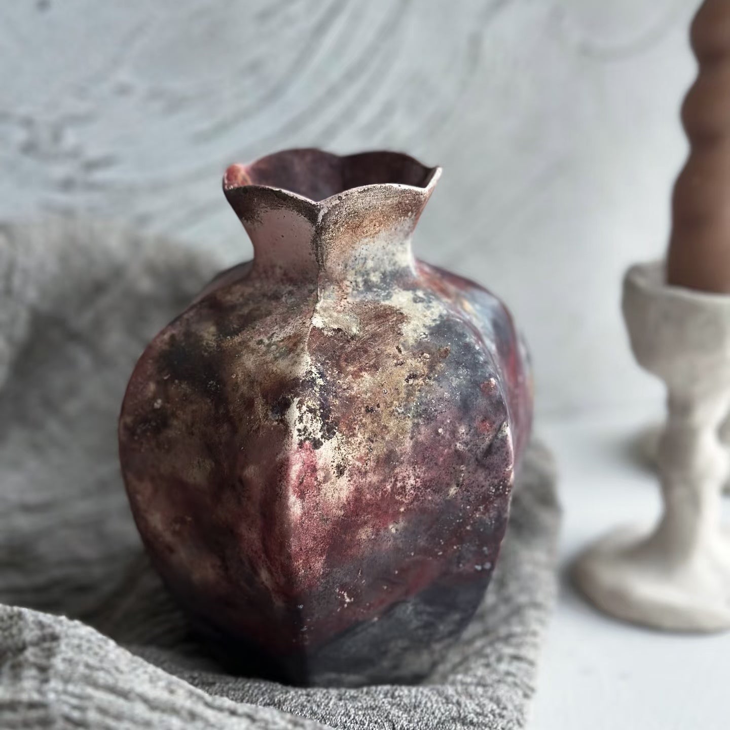 Crimson Fold Vase - Handmade Ceramic