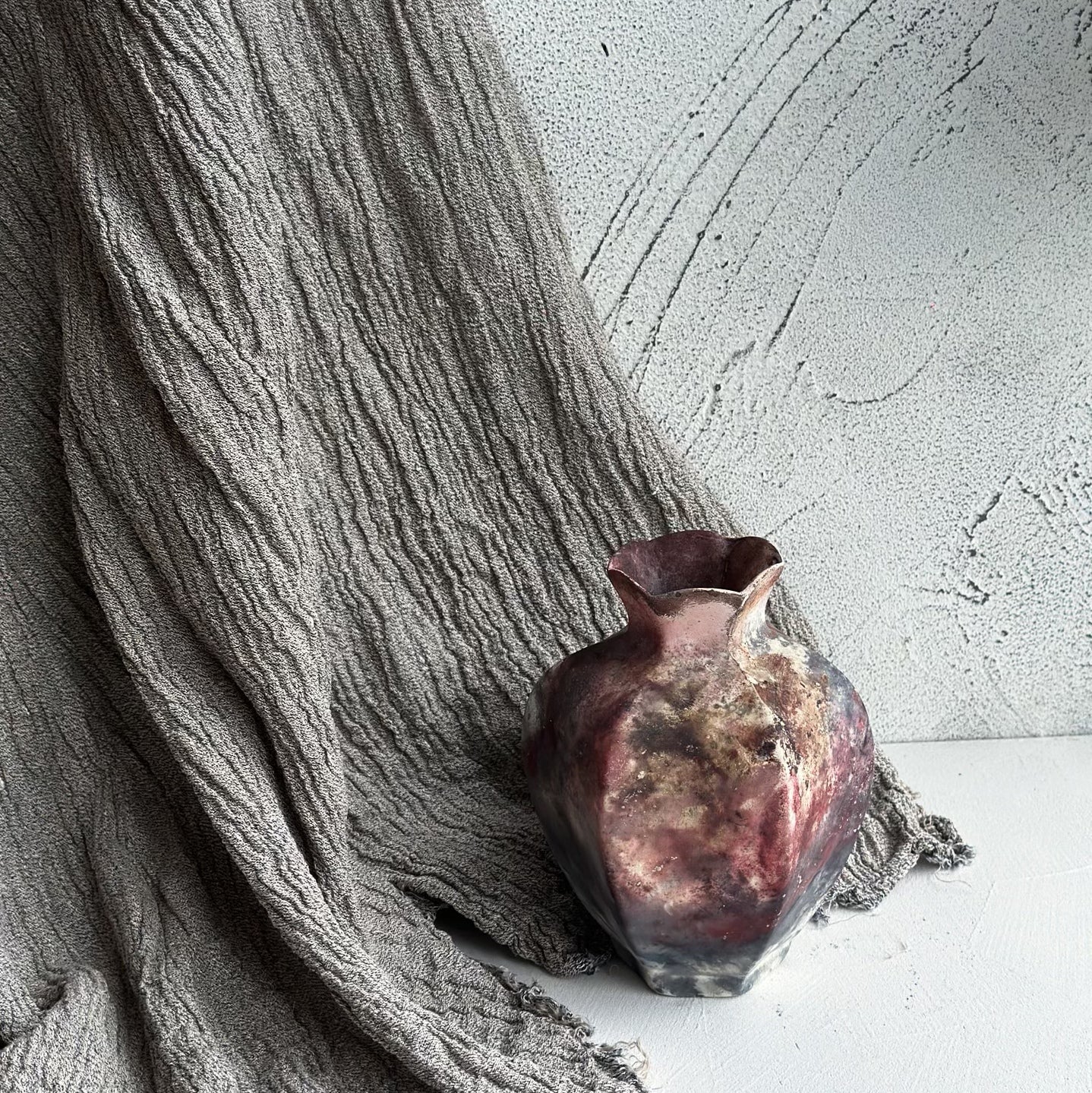 Crimson Fold Vase - Handmade Ceramic