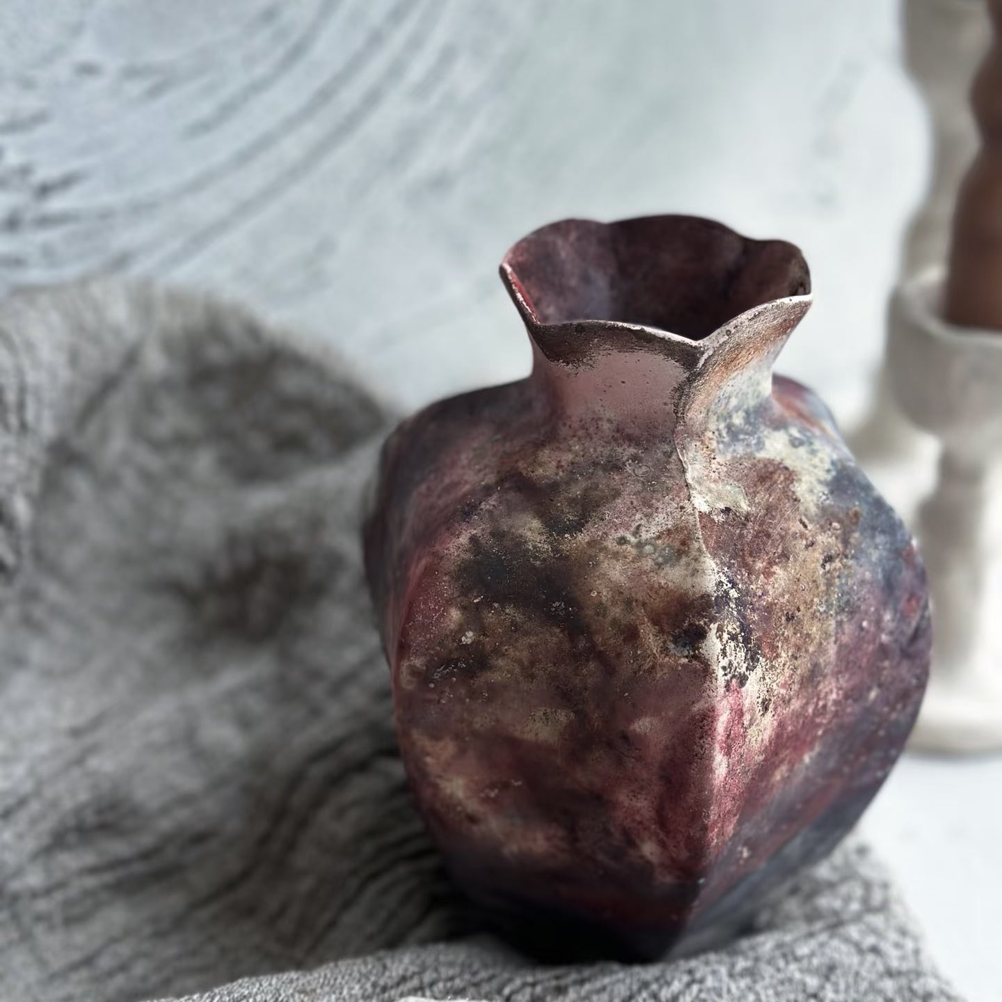 Crimson Fold Vase - Handmade Ceramic