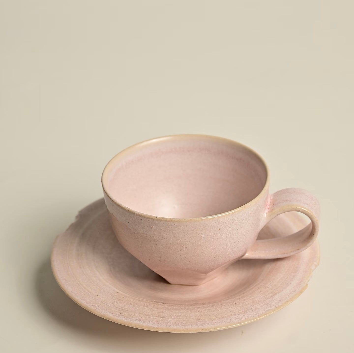 Pale Pink Artisan Mug & Saucer - Handmade Ceramic