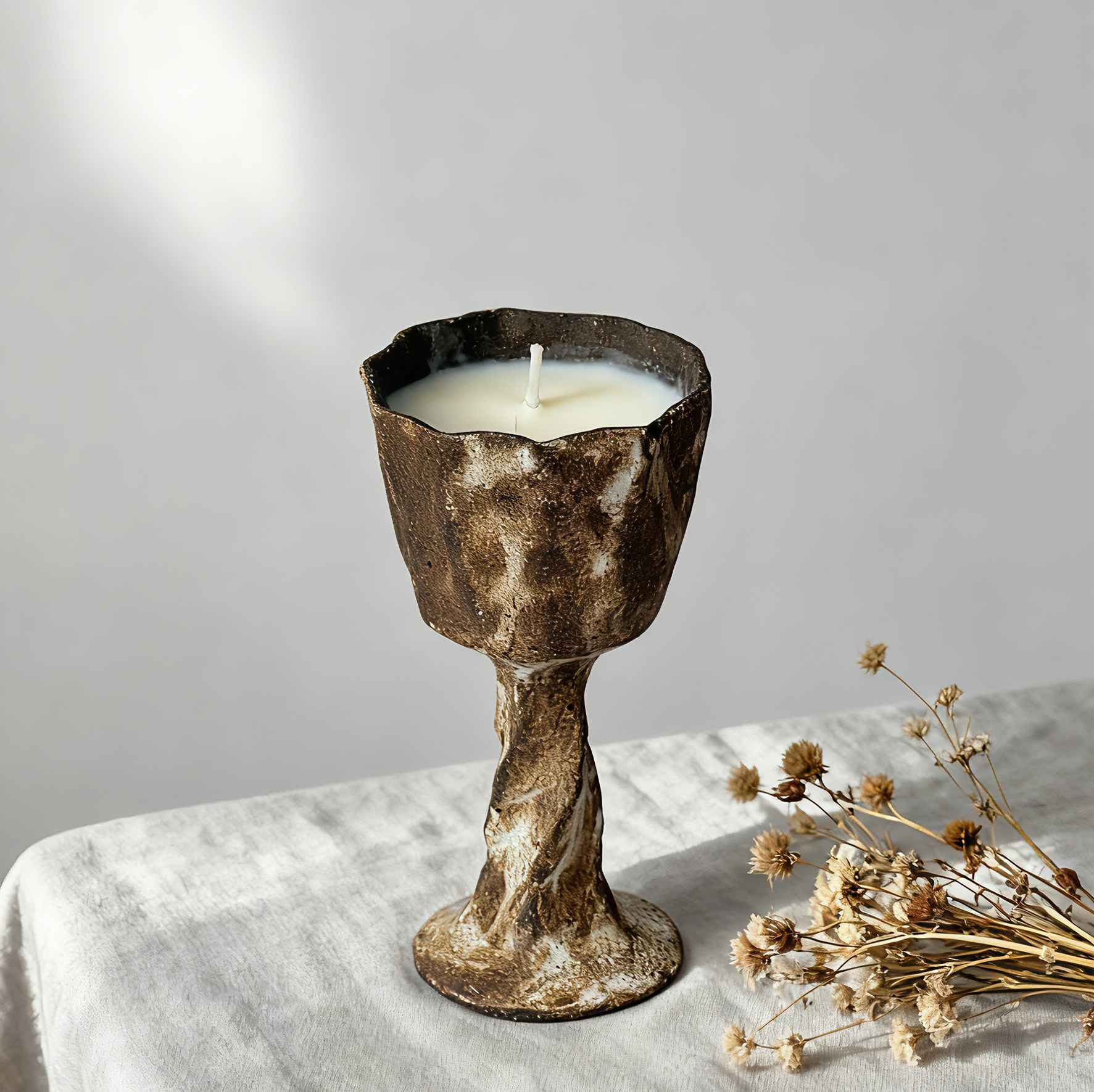 Brown Textured Candle Holder - Handmade Candle